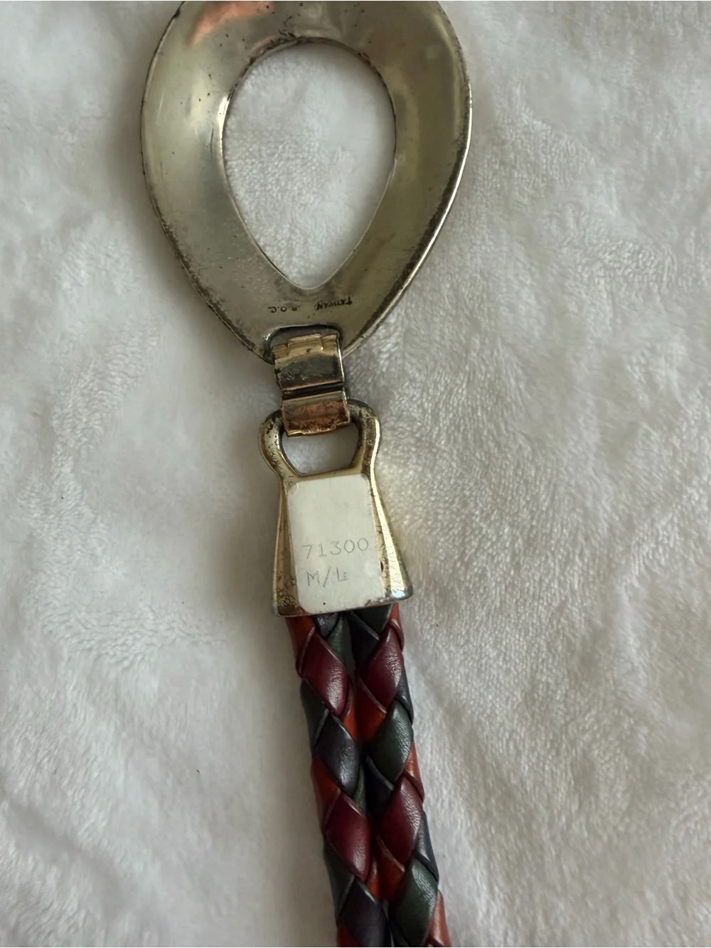 Brighton Braided Leather Belt Necklace in Red and Black with Silver-Tone Ring